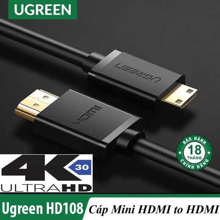 [Mã ELHACE giảm 4% đơn 300K] Cáp Mini HDMI to HDMI Chính hãng Ugreen HD108 10195 11167 (độ phân giải 4K@60Hz)