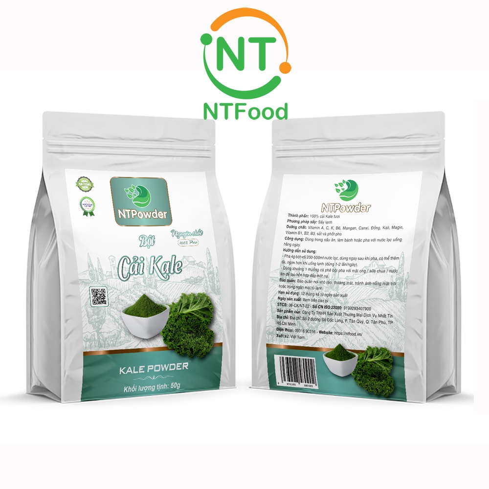 Bột Cải Xoăn Kale sấy lạnh nguyên chất NTPOWDER (50gr / túi zipper) - Nhất Tín Food