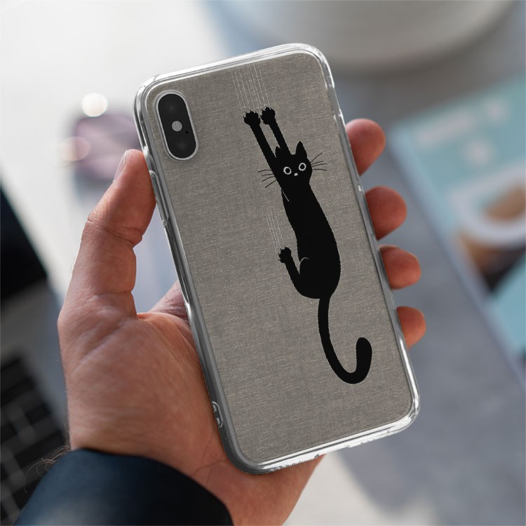 Ốp lưng mèo đen cào tường đơn giản mà nổi bật - love cat Iphone từ 5 đến Xs Max/11/11 Promax/12/12 Promax CHUCOM21008