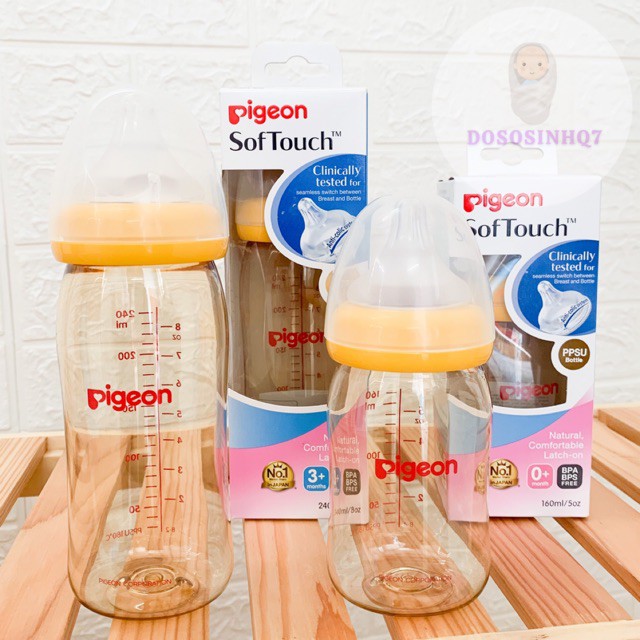 [ GIÁ TỐT NHẤT ]  Bình sữa cổ rộng nhựa PPSU Pigeon,160ml và 240ml Vàng [ CÓ TEM CHỐNG HÀNG GIẢ]