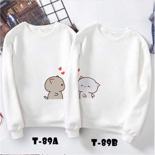 2 áo nỉ đôi thu đông áo cặp, đồ đôi 2 chú mèo yêu đương