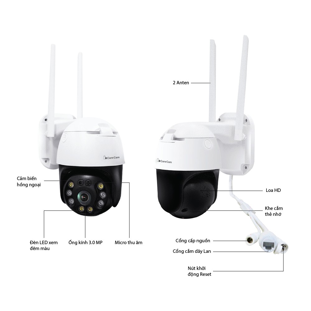Camera Wifi CARECAM PRO PTZ - FHD1296 - 3.0MP Ngoài Trời Chống Nước Xem Đêm Có Màu | BigBuy360 - bigbuy360.vn