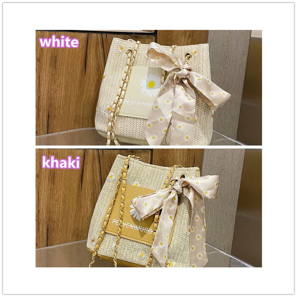 Okdeals Túi Đeo Vai Bằng Vải Lụa Hình Hoa Hướng Dương Màu Trắng Thời Trang Hàn Quốc Có Nhiều Màu Cho Nữ