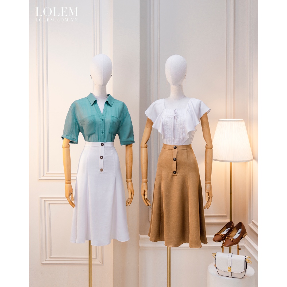 Chân váy dáng dài LOLEM CVX328 dáng xòe phong cách vintage đính khuy cách điệu thanh lịch