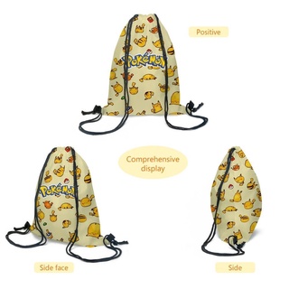 Pokemon kids backpack student backpack Pikachu backpack Camping bag pet elf bundle pocket gift lightweight fashion canvas backpack cute cartoon drawstring bag pencil case