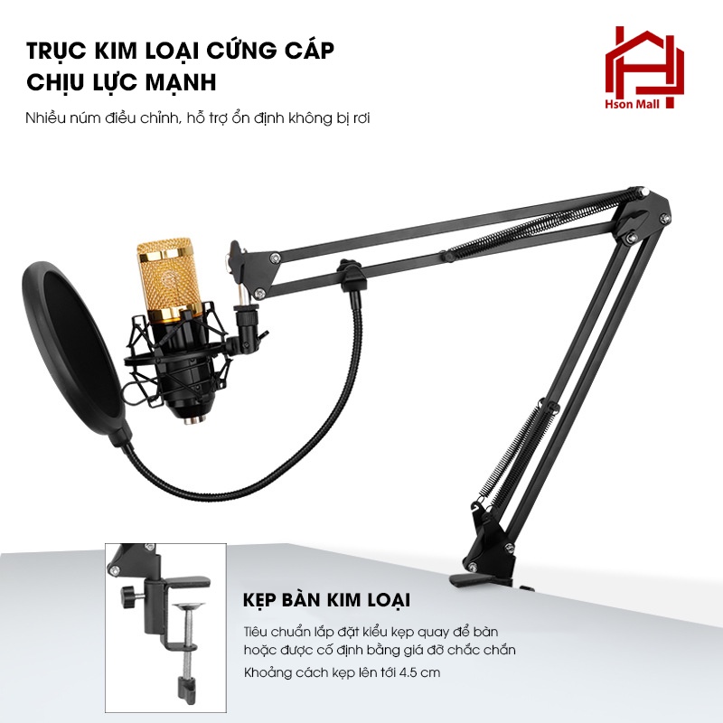 Chân kẹp mic và màng lọc thu âm Microphone NB35 - Giá đỡ kẹp bàn HSON gắn micro livestream