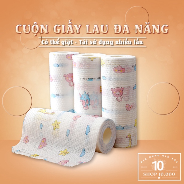 Giấy lau đa chức năng - khăn thấm lau bếp, lau tay cuộn trắng rất có thể giặt được và tái sử dụng