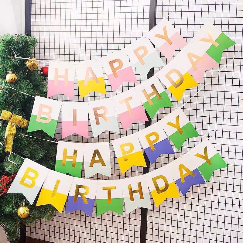 [ Size to] Dây chữ Happy Birthday màu cầu vồng trang trí sinh nhật style hiện đại
