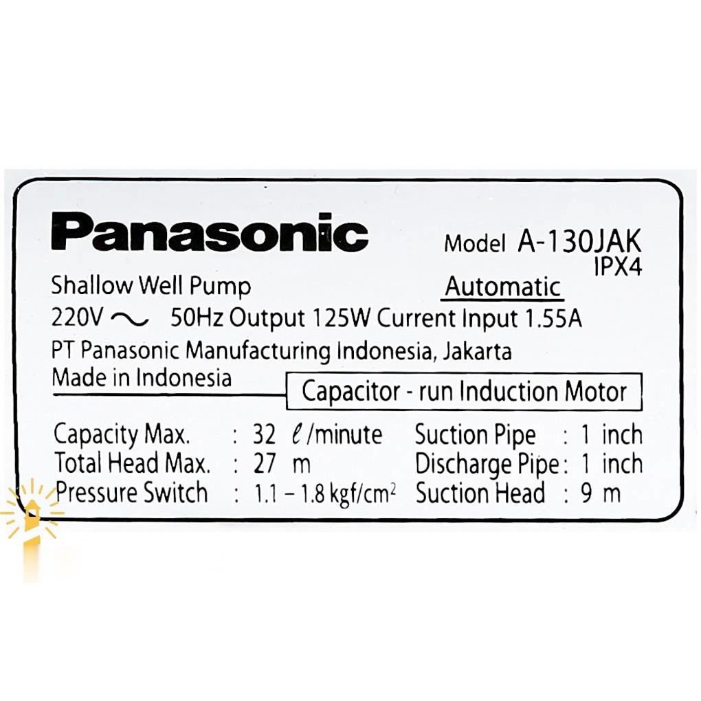 Máy bơm Tăng Áp Panasonic - A-130JAK - Công suất 125W - Nhập khẩu Indonesia - Bảo hành chính hãng Panasonic 12 tháng