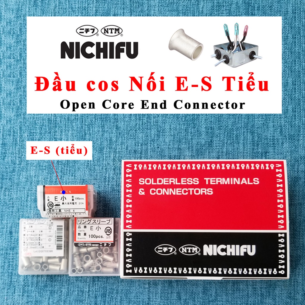 (100 cái) Đầu cos Nichifu E-S, Đầu cốt nối dây điện E-S, Đầu cosse E-S loại Tiểu Nichifu Nhật Bản