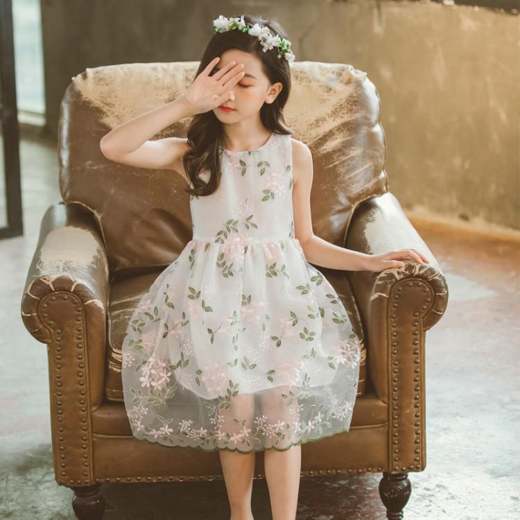 Cute Korean-style floral embroidered dress for girls