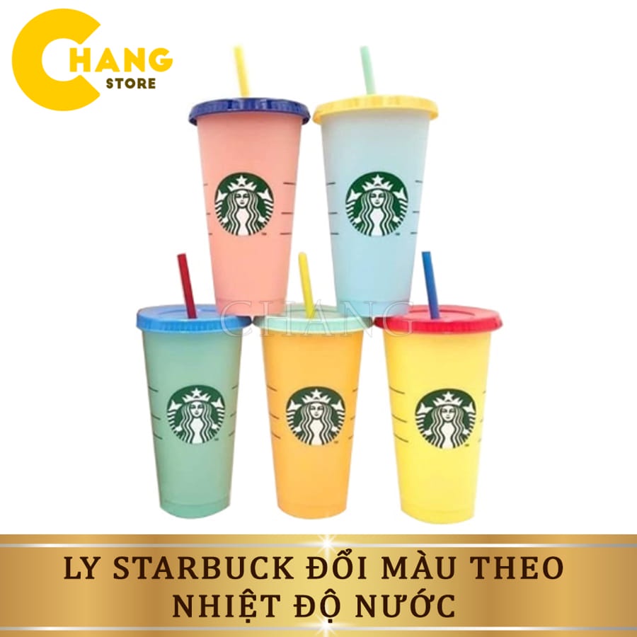 Ly Nhựa Starbuck Đổi Màu Theo Nhiệt Độ Nước Có Thể Tái Sử Dụng Kèm Ống Hút Tiện Lợi Dung Tích 700ml