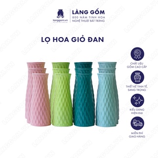 Bình cắm hoa trang trí gốm sứ LÀNG GỐM kiểu giỏ đan màu pastel hiện đại, men mát(nhám), dùng để bàn, phòng khách