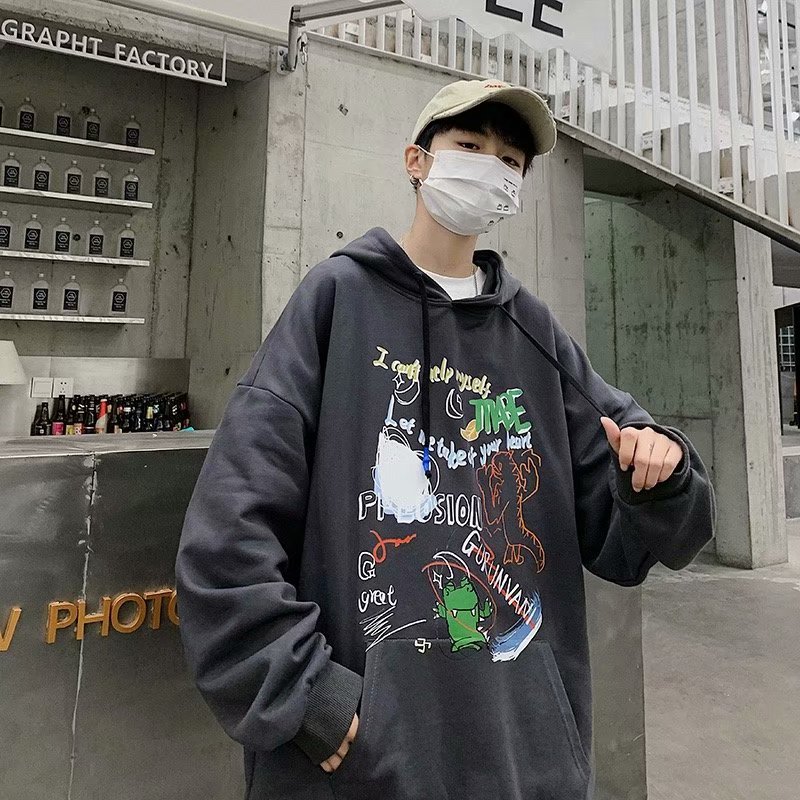 Áo Hoodie Dài Tay In Họa Tiết Hoạt Hình Graffiti Cá Tính M-8Xl