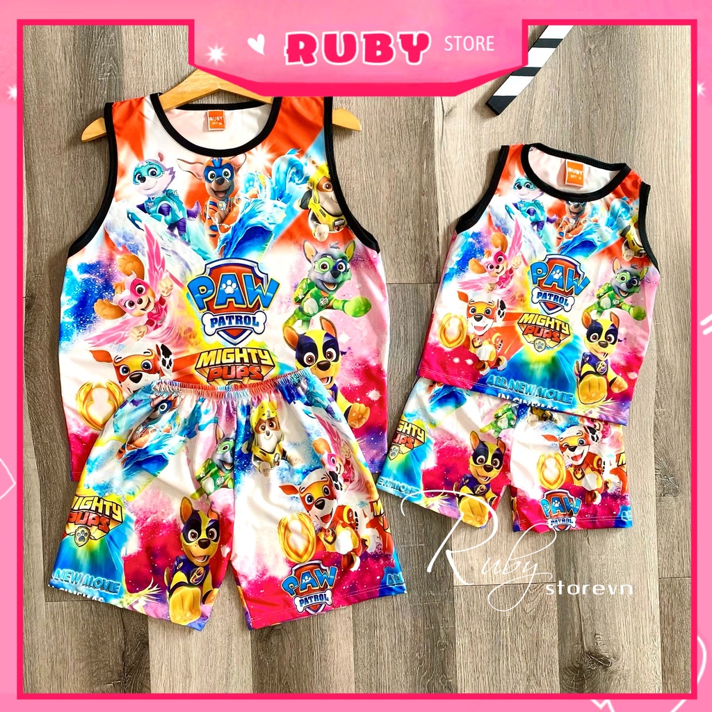 Đồ bộ thun SÁT NÁCH - 3 LỖ cho bé in hình siêu nhân kitty doremon size đến 47kg Bộ thun hoạt hình DBRBSN FULL SIZE