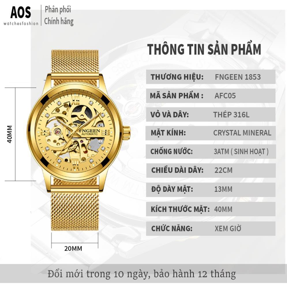 Đồng hồ cơ nam lộ máy FNGEEN chính hãng tuyệt đẹp, thiết kế lịch lãm, mạnh mẽ, phong cách hiện đại ( Mã: FC01)