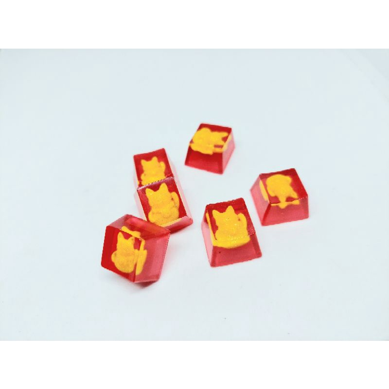 Keycap mèo thần tài nhũ vàng trang trí bàn phím cơ