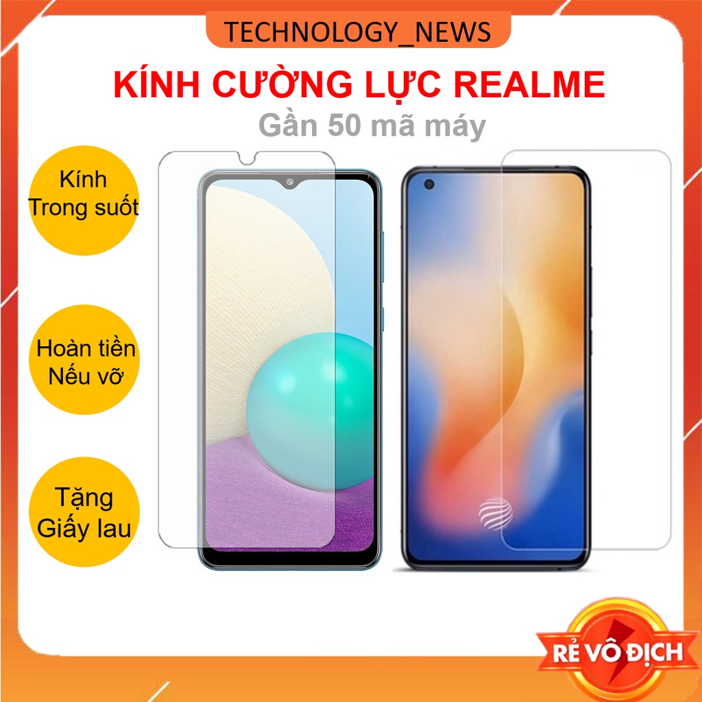 KÍNH CƯỜNG LỰC Realme 2,3,5,6,7,8,9/9i/pro,C1,C2,C3,C3i,5i,6i,C11,C12,C15,C17,C20,C21,C21y,C25,C25y,C25s,5s,X2,Q,X,Xt