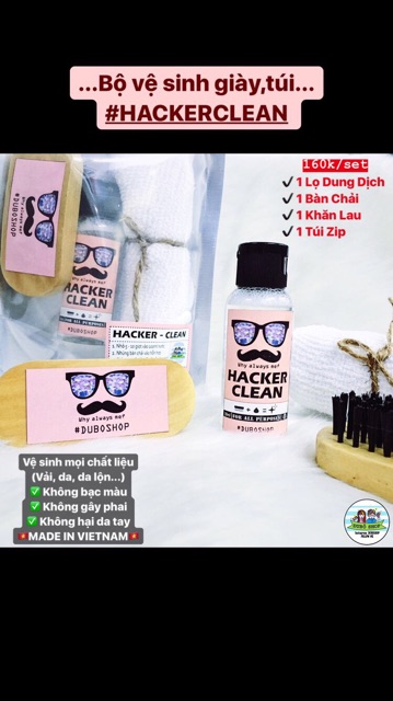 [SẠCH 100%] Lọ Vệ Sinh Giày,Túi... HACKER-CLEAN (tặng kèm khăn + túi zip)