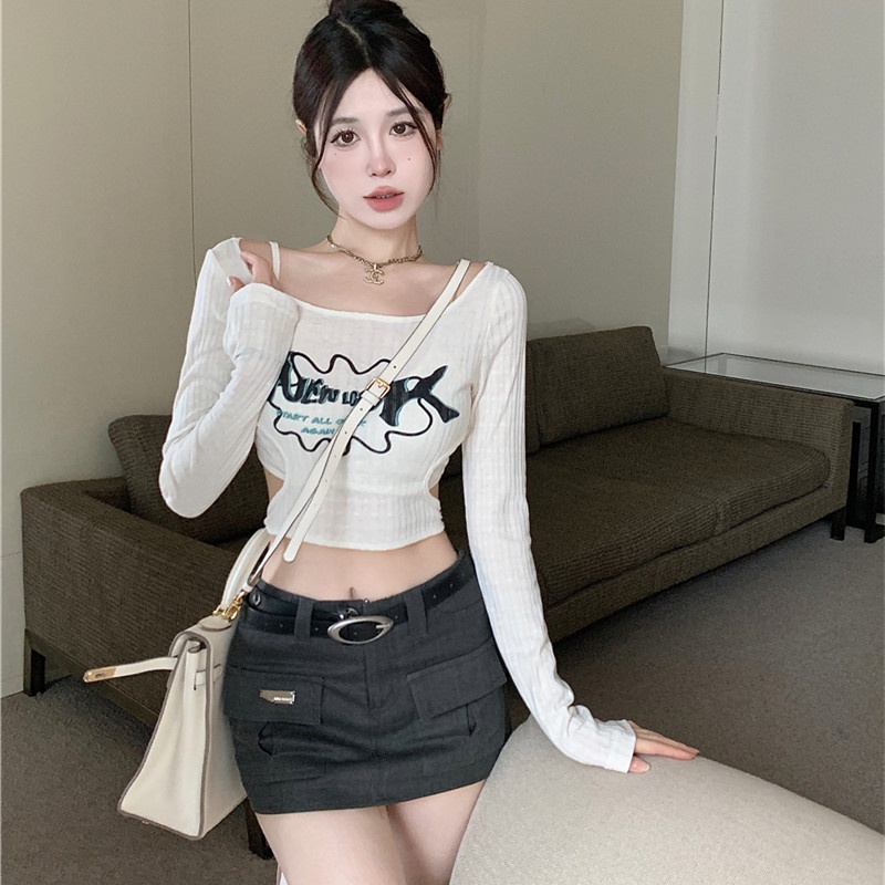 Áo Thun Dệt Kim Tay Dài In Họa Tiết Thời Trang Cho Nữ