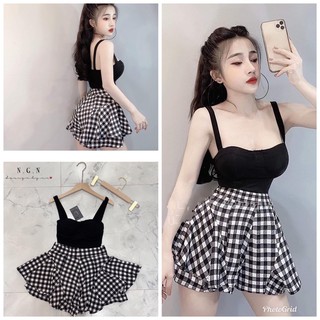 SET CHÂN VÁY CÓ QUẦN TRONG CỘT NƠ VÀ ÁO HAI DÂY SIÊU XINH ĐỘC LẠ ( kèm ảnh trải sàn )