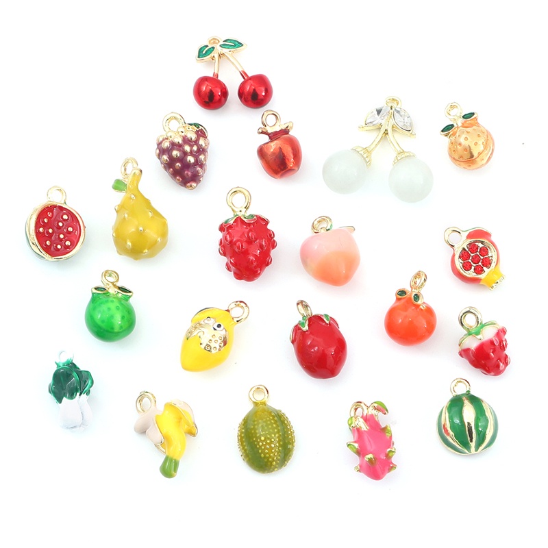 Set 2 mặt dây chuyền tráng men hình dâu tây dưa hấu dứa dùng làm bông tai vòng cổ trang sức vòng tay thủ công