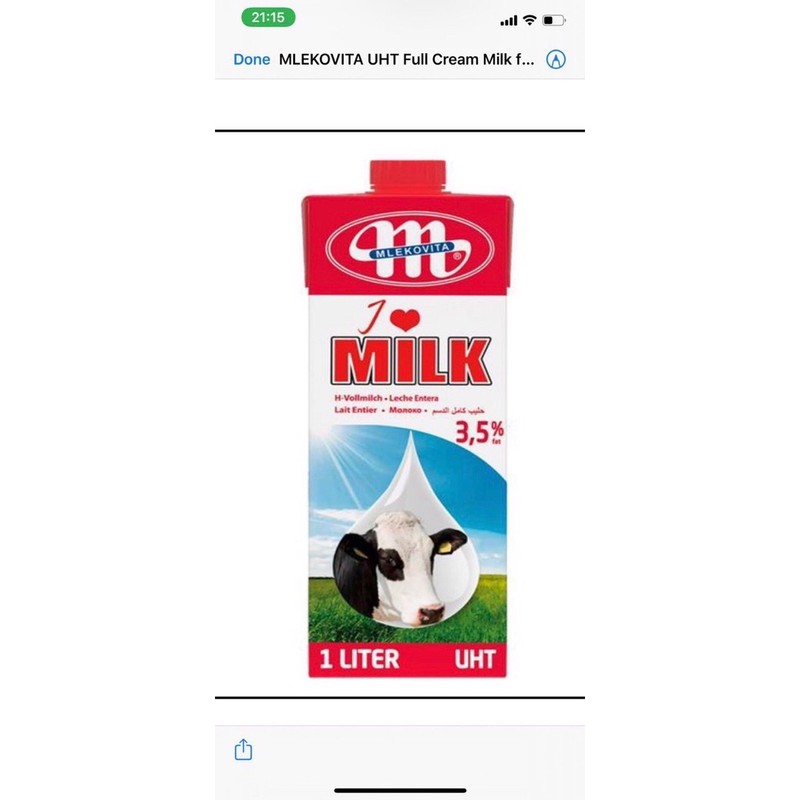 [Mã 267FMCGSALE giảm 8% đơn 500K] Sữa Tươi Mlekovita nguyên kem thùng 12 hộp 1L date 2022
