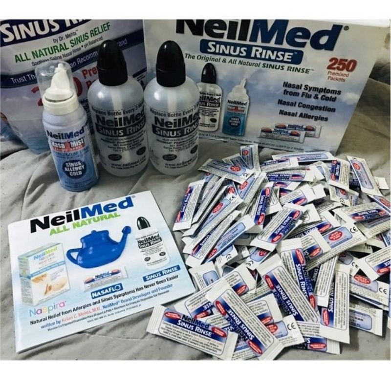 Bộ Nước Rửa Mũi NeilMed Sinus Rinse - 1 xịt & 2 Bình & 250 gói muối-Xuất xứ Mỹ {Date 2023}