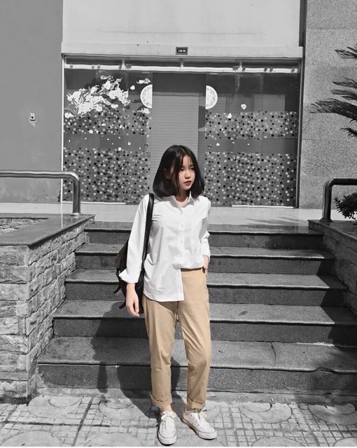 [Ảnh Thật + Video] Áo Sơ Mi Trắng Đi Học | Áo Sơ Mi Trơn Dài Tay Unisex | BigBuy360 - bigbuy360.vn