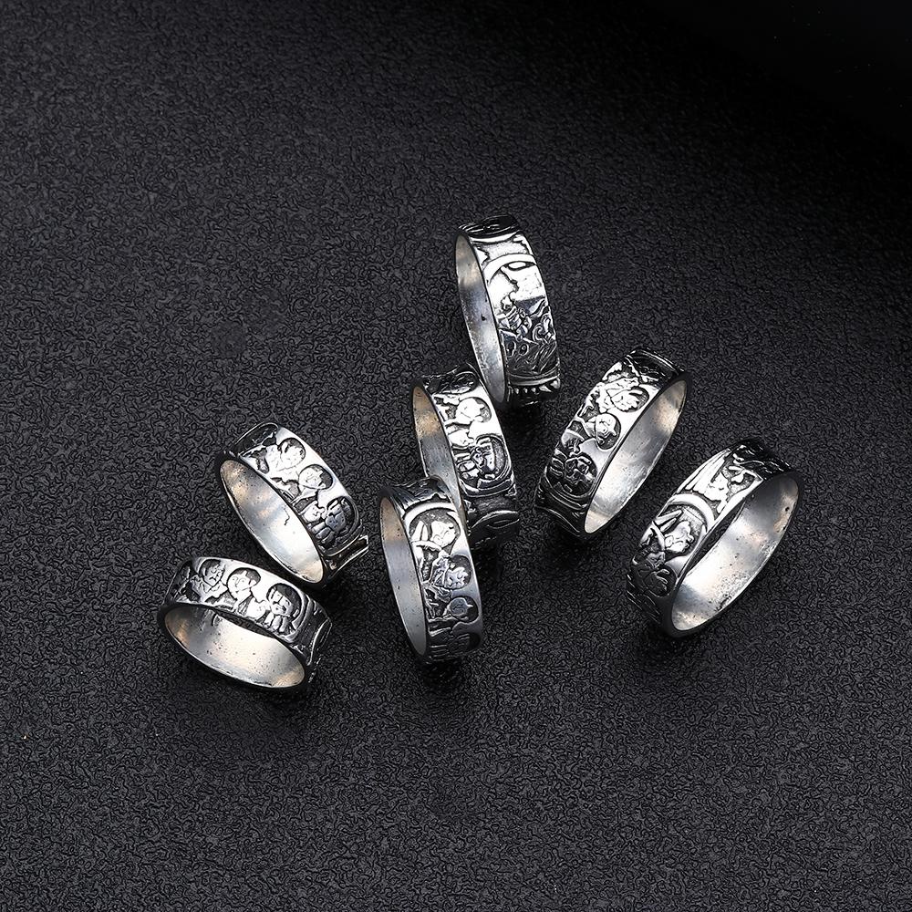 PEARLVN Nhẫn Họa Tiết Vẽ Tay Phong Cách Rock Gothic Cổ Điển