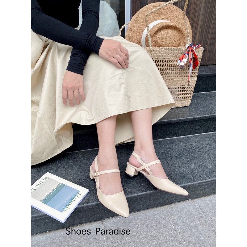 Giày cao gót nữ đế vuông mũi nhọn 3p bít mũi 3 phân   shoes paradise L043
