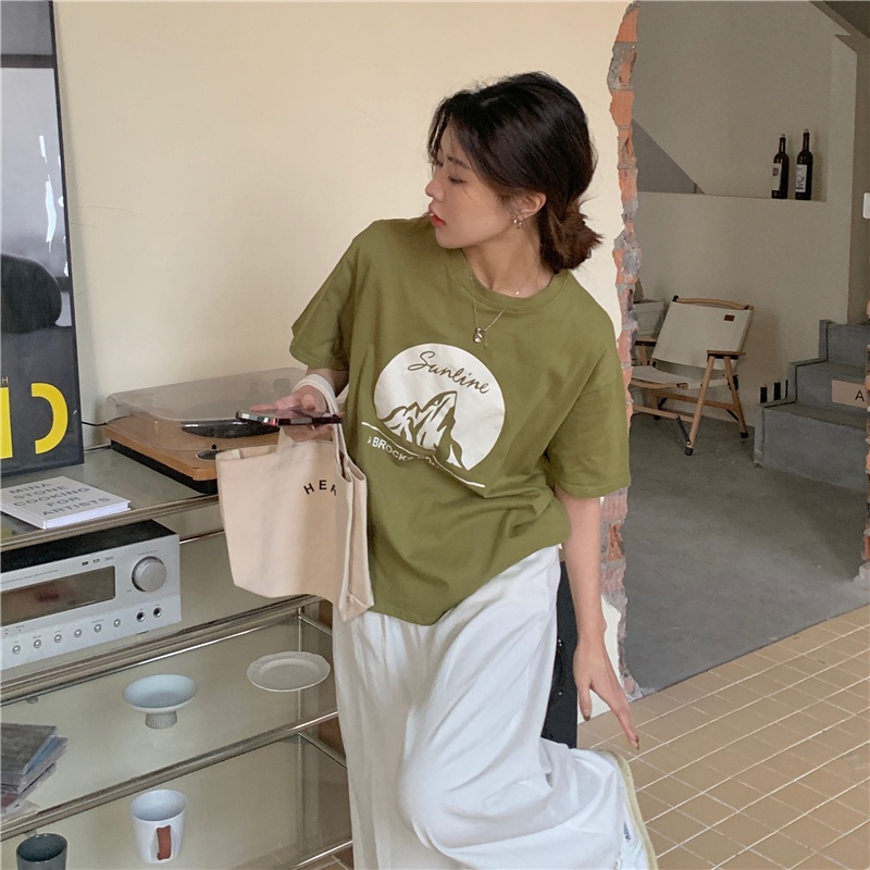 Áo thun SUXI tay ngắn cổ tròn form rộng in họa tiết phong cách đường phố