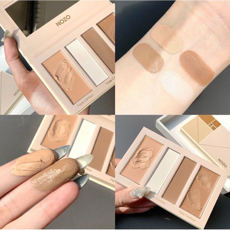 Phấn tạo khối, Bảng Tạo Khối trang điểm 4 Ô Kem + Phấn Lì Kết Hợp Nozo Contour che phủ tốt chất phấn lì | BigBuy360 - bigbuy360.vn