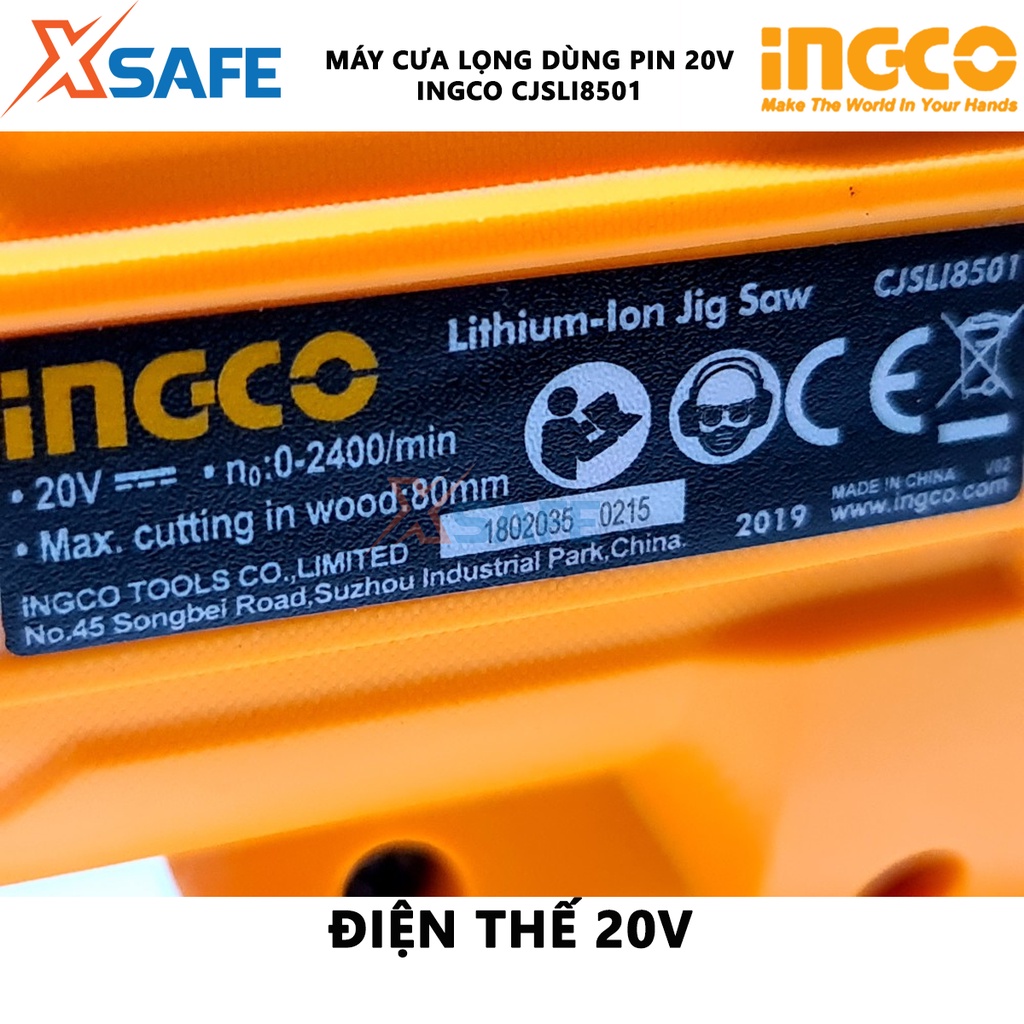 Máy cưa lọng dùng pin INGCO CJSLI8501 20V Máy cưa tốc độ không tải 0-2600/ph, kèm 5 lưỡi cưa lọng, không kèm pin sạc