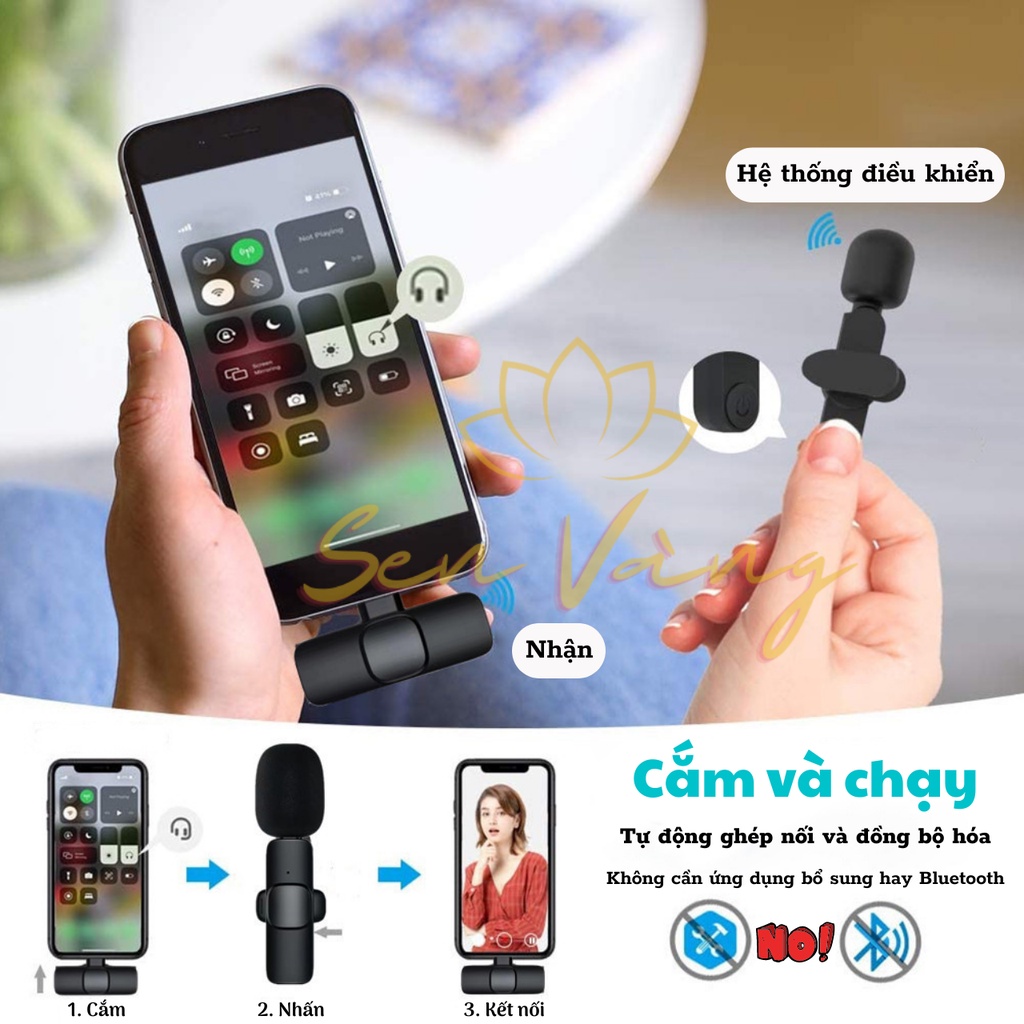 Micro cài áo không dây Micro thu âm không dây cho điện thoại di động/máy tính/laptop khử tiếng ồn phù hợp phát trực tiếp