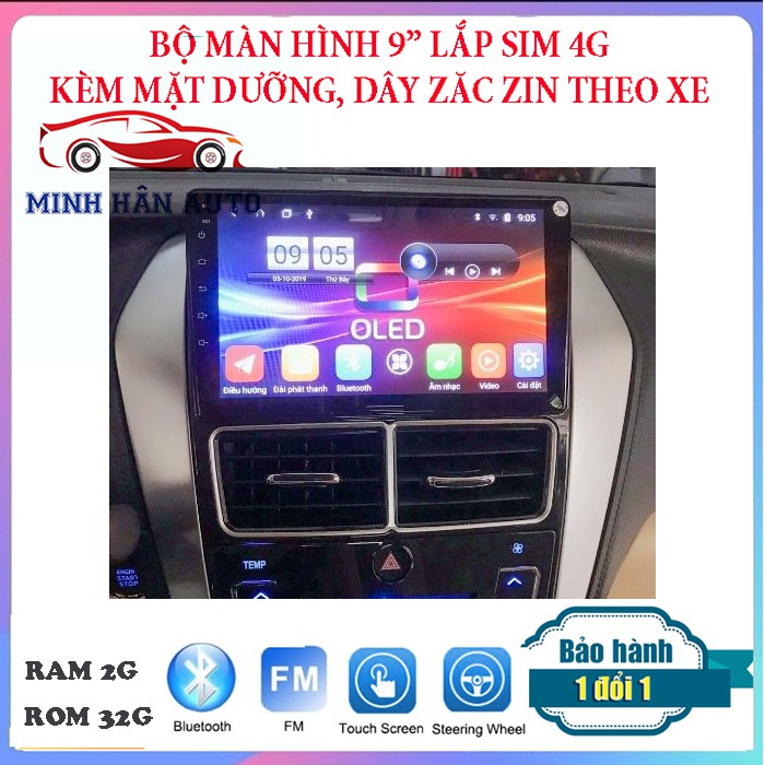 Bộ màn hình lắp sim 4G cho xe TOYOTA VIOS 2019, RAM 2G, ROM 32G-phụ kiện cho xe hơi,lắp camera tiến cho ô tô