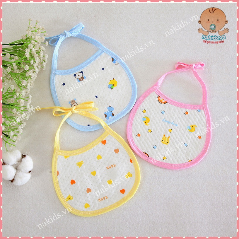 Yếm Sơ Sinh, Yếm Ăn Dặm - Yếm Tròn 100% CottonTrần Bông 3 Lớp Buộc Dây Cho Bé 0-3 Tháng