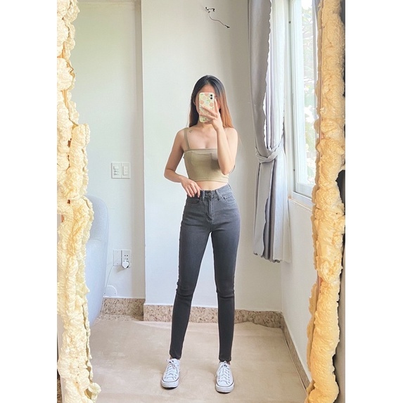 Quần Jean Nữ Skinny Xám Trơn Zara lưng cao siêu đẹp chất mịn co giãn thoải mái phom dài 94cm tôn dáng xinh