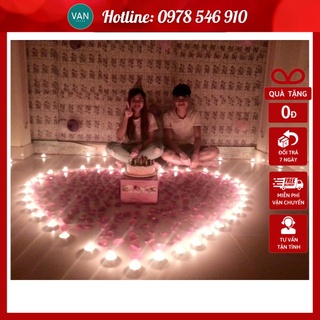 Set 50 nến tealight + 100 cánh hoa hồng
