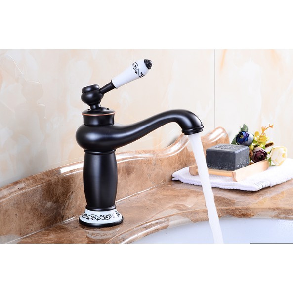 Vòi lavabo nóng lạnh giả cổ chất liệu đồng màu đen | BigBuy360 - bigbuy360.vn