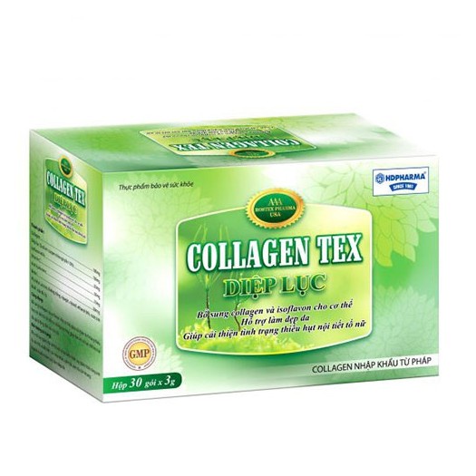 Collagen Tex Diệp Lục dạng gói hỗ trợ làm đẹp da, cải thiện nếp nhăn, căng da - Hộp 30 gói