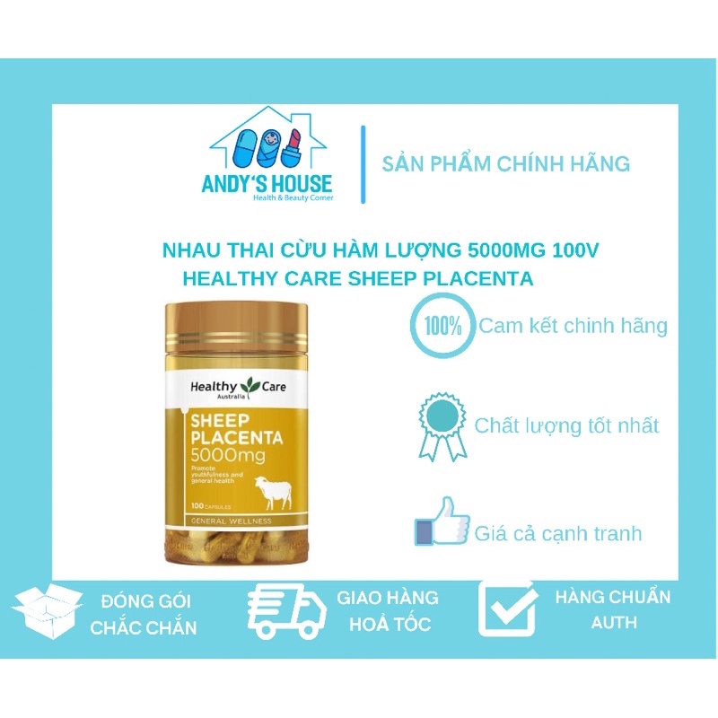 Nhau Thai Cừu Hàm Lượng 5000mg 100v - Healthy Care Sheep Placenta