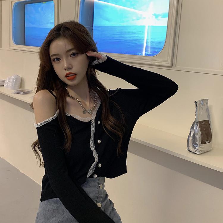 Áo Khoác Cardigan Màu Đen Tay Dài Thiết Kế Không Đồng Đều Không Đồng Đều Dành Cho Nữ