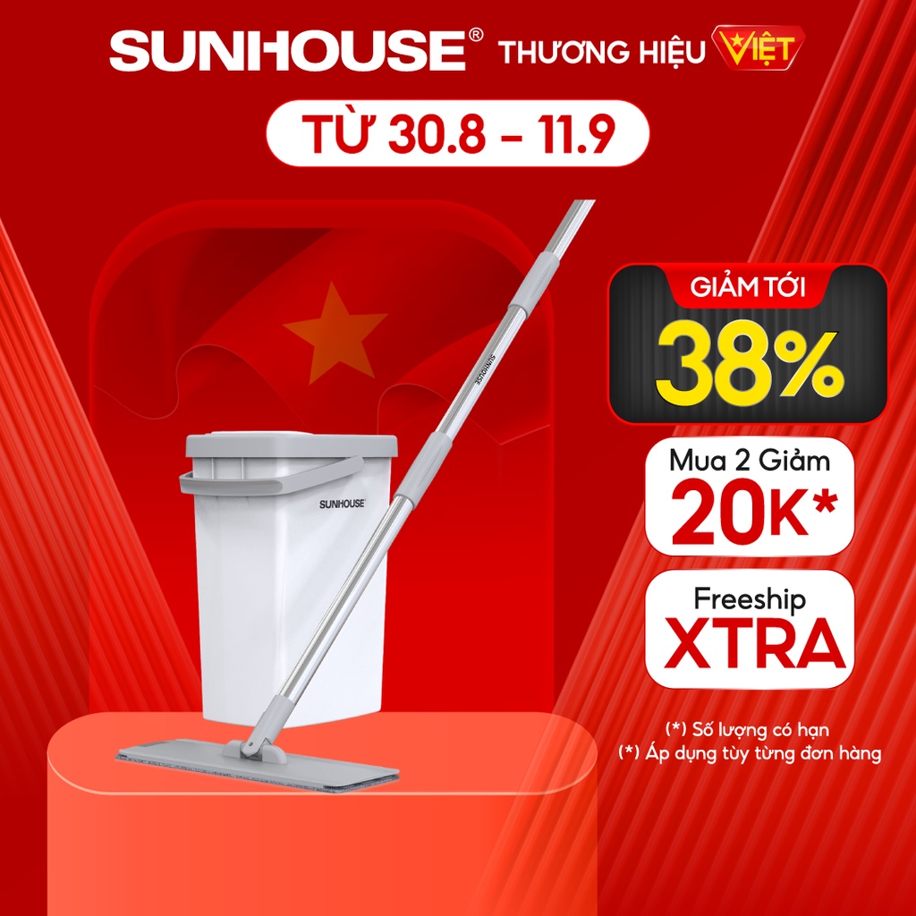 Bộ lau nhà tự vắt thông minh xoay 360 độ Space Saving SUNHOUSE KS-CL3211PW