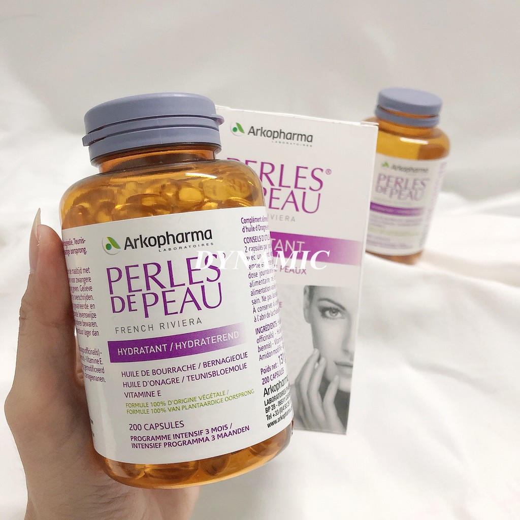 Viên uống collagen đẹp da Arkopharma perles de peau hydraterend 200 viên cấp ẩm, căng bóng da 200 viên