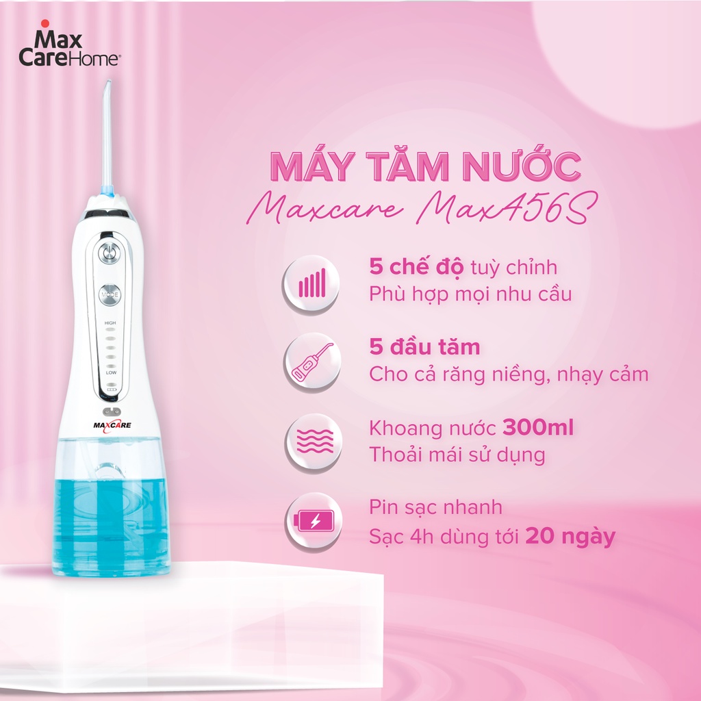 [COMBO GIẢM 910K] Máy tăm nước cầm tay Maxcare Max456S + Bàn chải điện sạch sâu Maxcare Hera Whitening SE