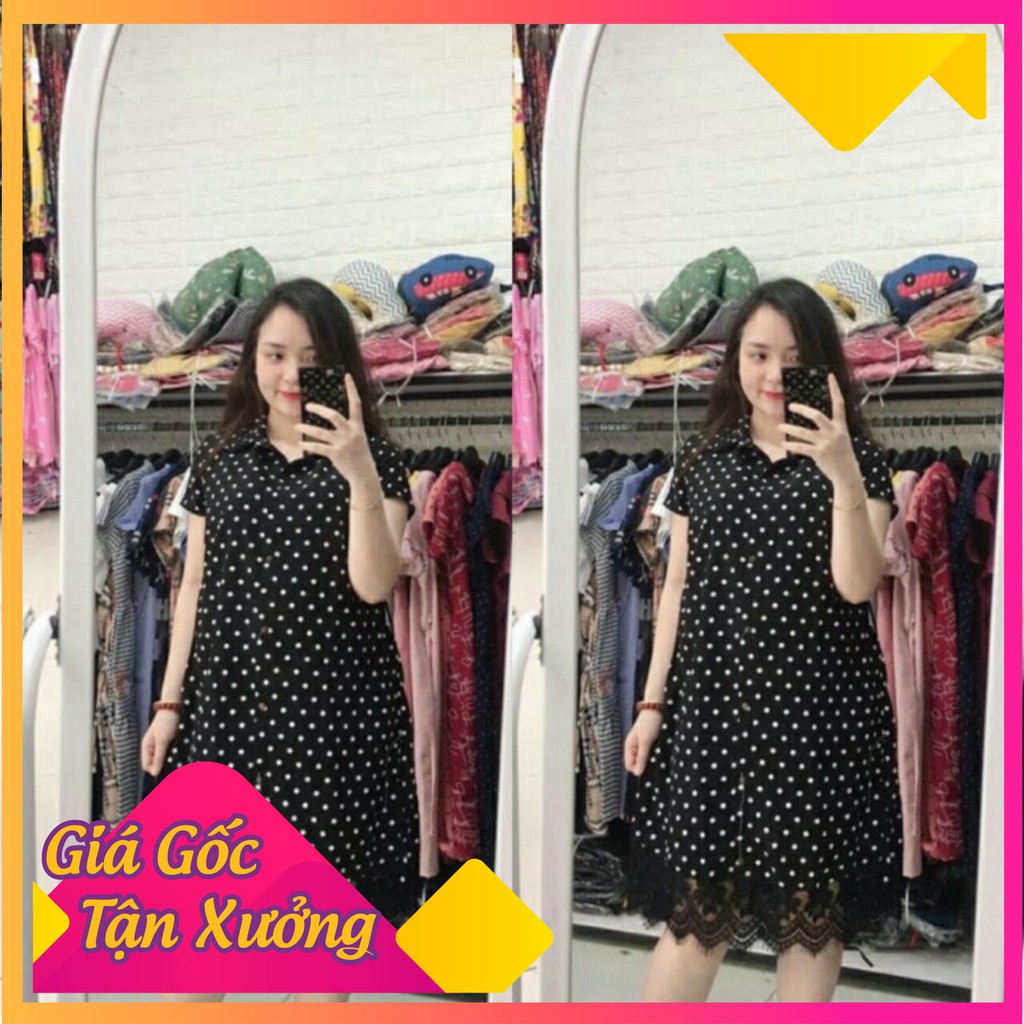Đầm bầu dạo phố BAA1070 váy bầu công sở phối ren cộc tay (freesize)