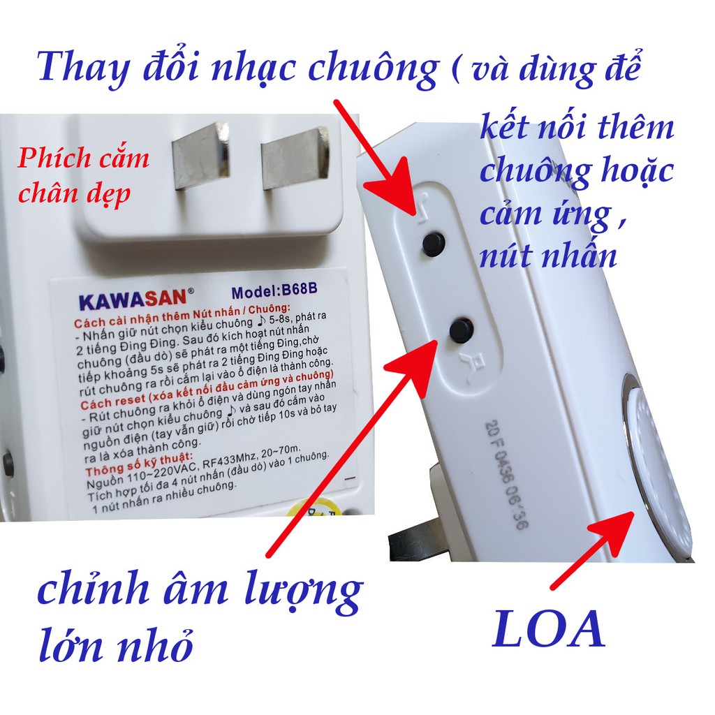 Chuông báo khách báo trộm Kawasan I287B - hồng ngoại cảm ứng chuyển động - có 5 phân loại