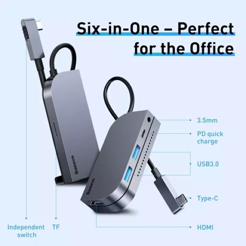 Bộ Chuyển Đổi HUB 6 in 1 Baseus Chính Hãng Dùng Chân Typc-c Cho Các Mackbook