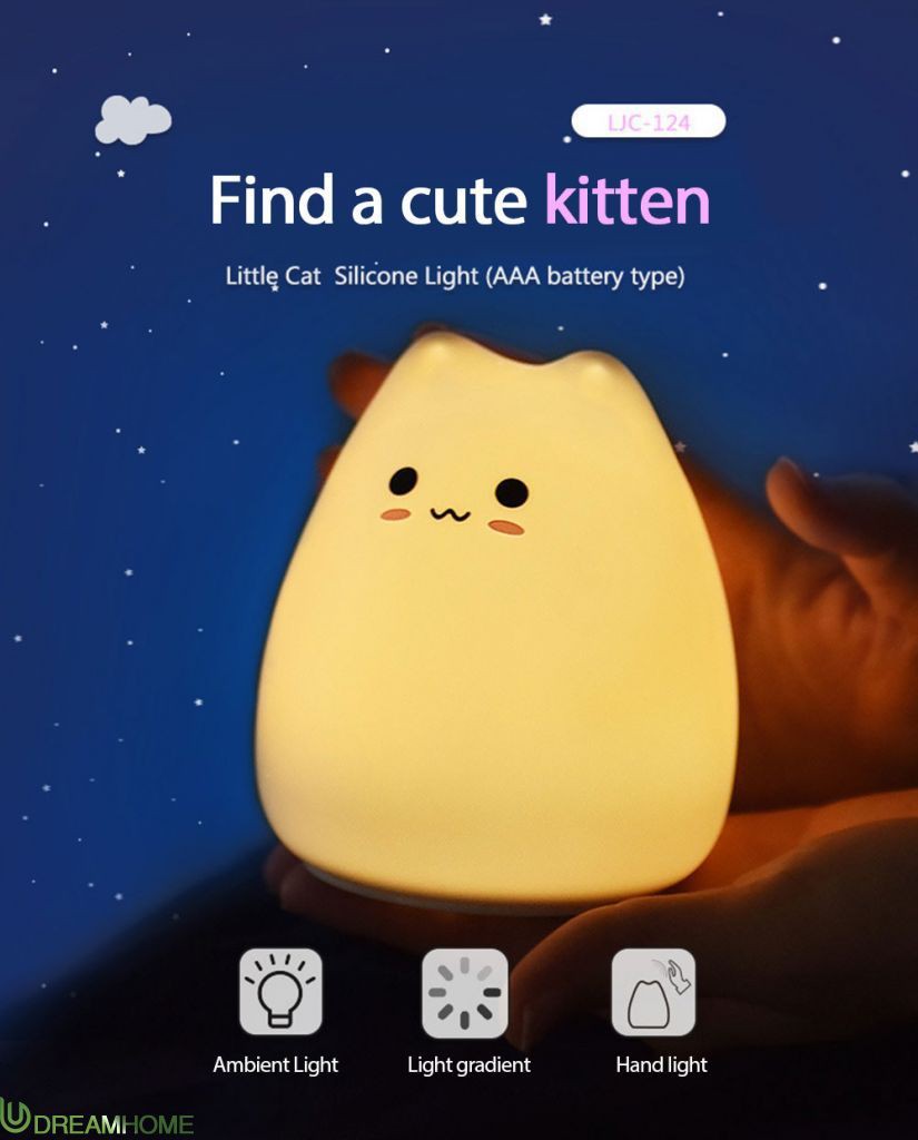 Hoạt Hình Đèn Ngủ Silicon Đổi Màu Hình Mèo Đáng Yêu - Đèn ngủ 